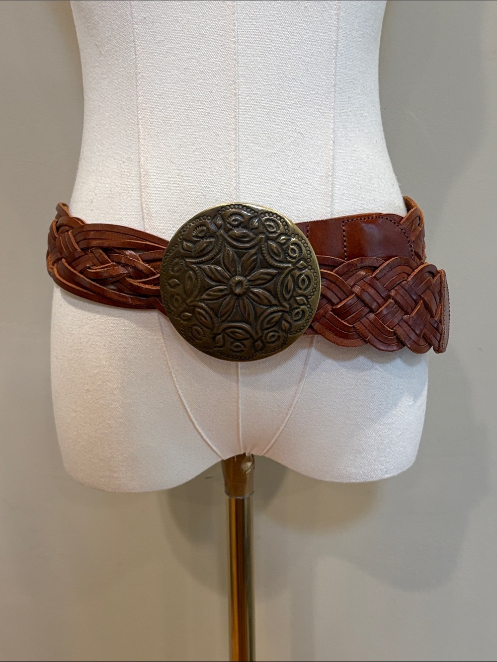 Vintage Ralph Lauren Collection 2002 Tooled Buckle Braided Leather Belt Large